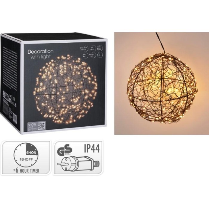 SFERA FERRO NERO 200 LED BIANCO CALDO D.18